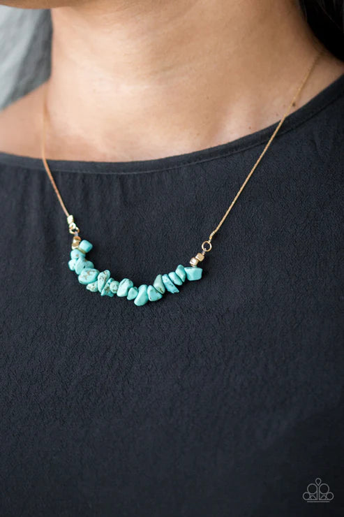 Back To Nature - Blue/Gold Rock Bit Invisible Wire Necklace N#527