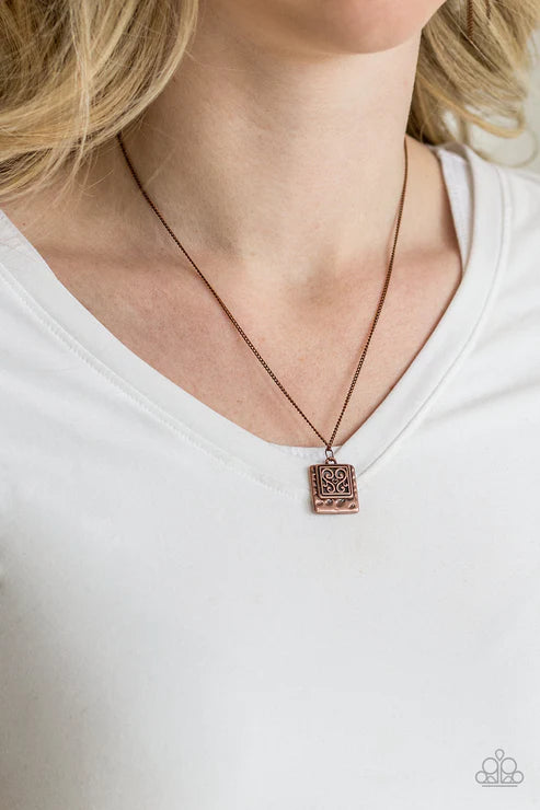 Back To Square One - Copper Hammered Pressed Filigree Necklace N#4525