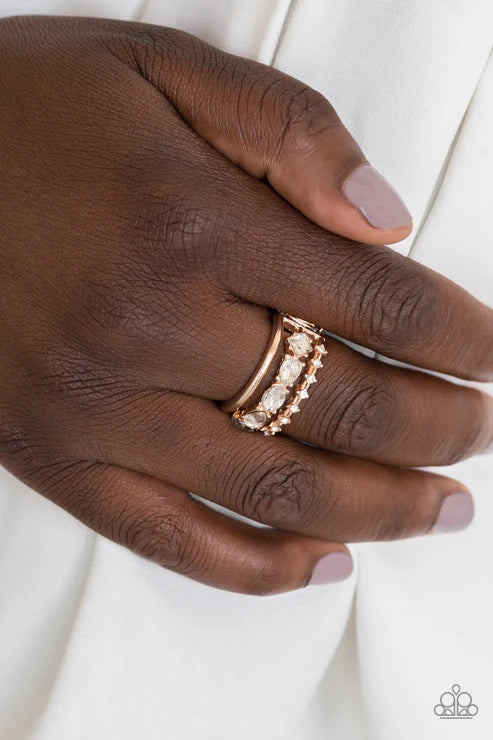 Backstage Sparkle - Rose Gold Square/Teardrop/Oval Arc Encrusted Teardrop Ring R#6406