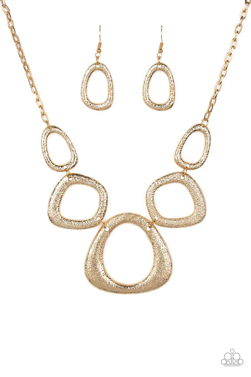 Backstreet Bandit - Gold Asymmetrical Hammered High-Sheen Linked Necklace N#2753