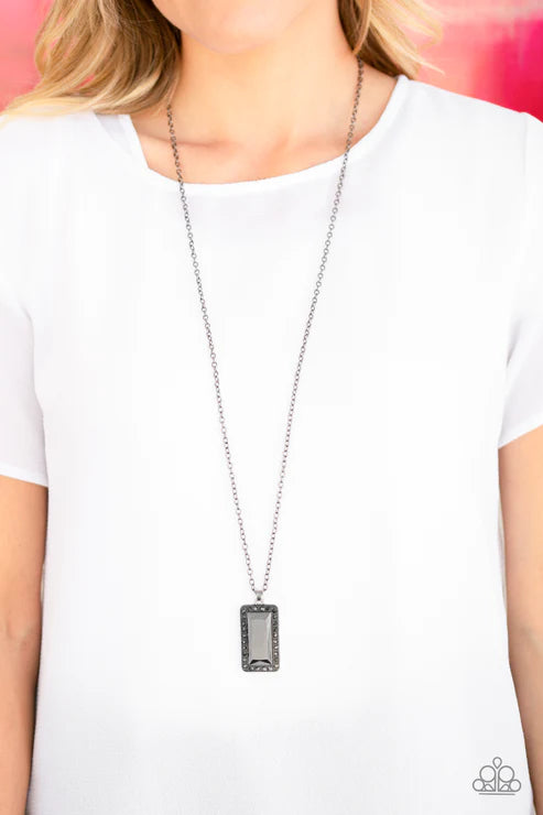 Bada BLING Bada Boom - Black/Gunmetal Faceted Emerald Cut Hematite Encrusted Necklace N#7191