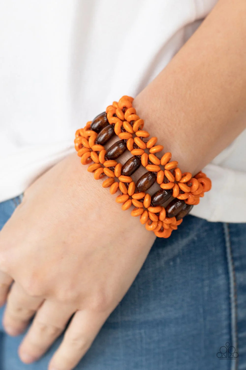 Bali Beach Retreat - Orange/Brown Tropical Braided Disc Wood Bracelet B#7104