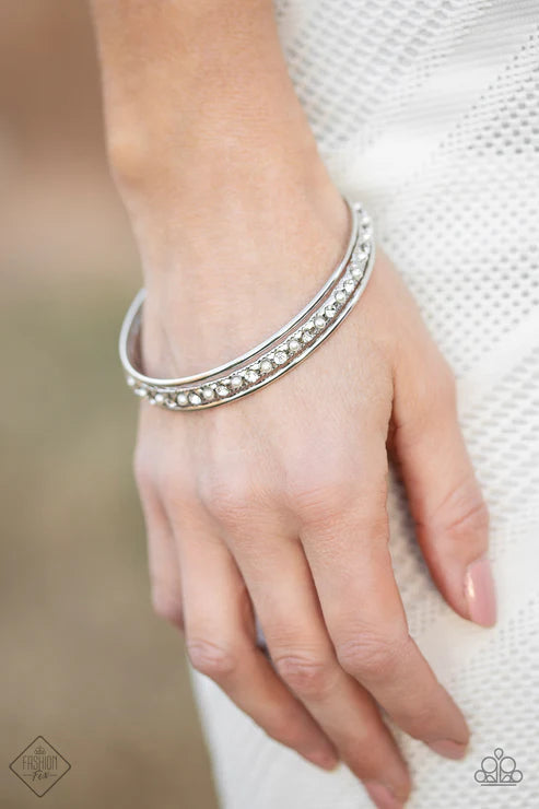Ballroom Bauble - White Pearl Encrusted Bangle Bracelet Stack B#6709
