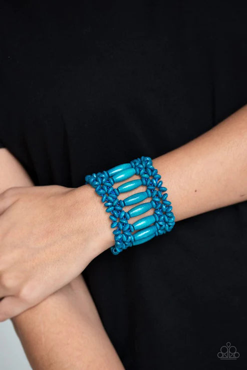 Barbados Beach Club - Oversized Blue Tropical Coalescing Distressed Wood Bracelet B#4897