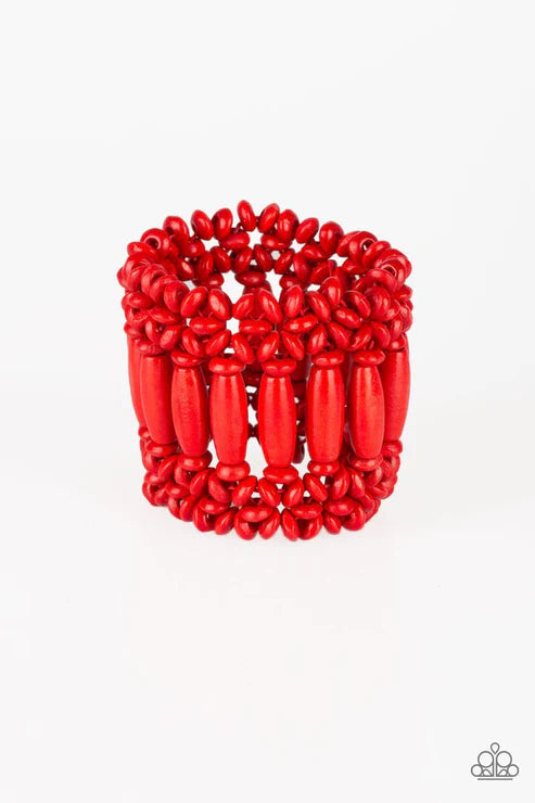 Barbados Beach Club - Oversized Red Tropical Coalescing Distressed Wood Bracelet B#4874