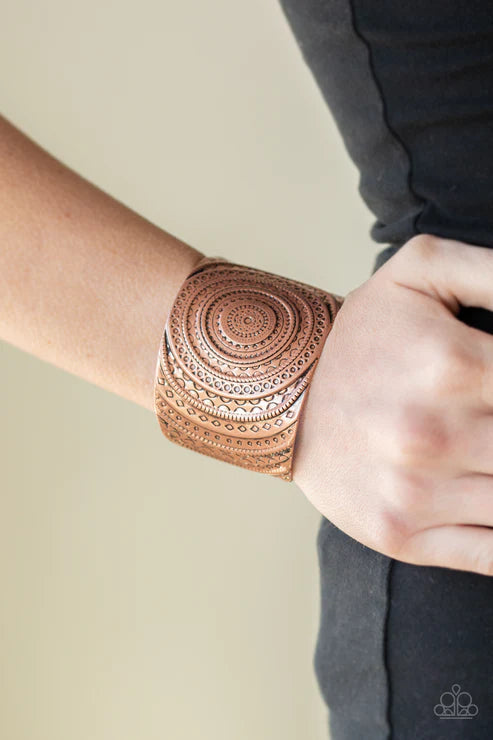 Bare Your SOL - Oversized Copper Overlap 3D Sunburst Textured Cuff Bracelet B#4015