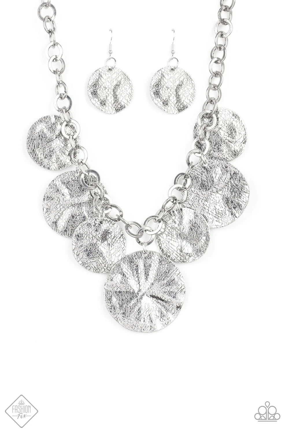 2-Piece Oversized Silver Rustic Mismatched Imperfect Etched/Scratched Hammered Warped Fringe Discs Hoops Set SET#7125