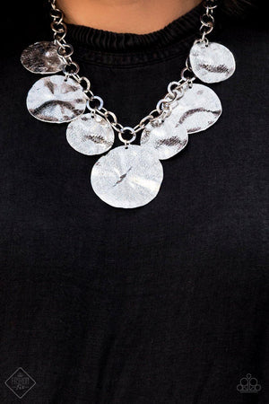 2-Piece Oversized Silver Rustic Mismatched Imperfect Etched/Scratched Hammered Warped Fringe Discs Hoops Set SET#7125