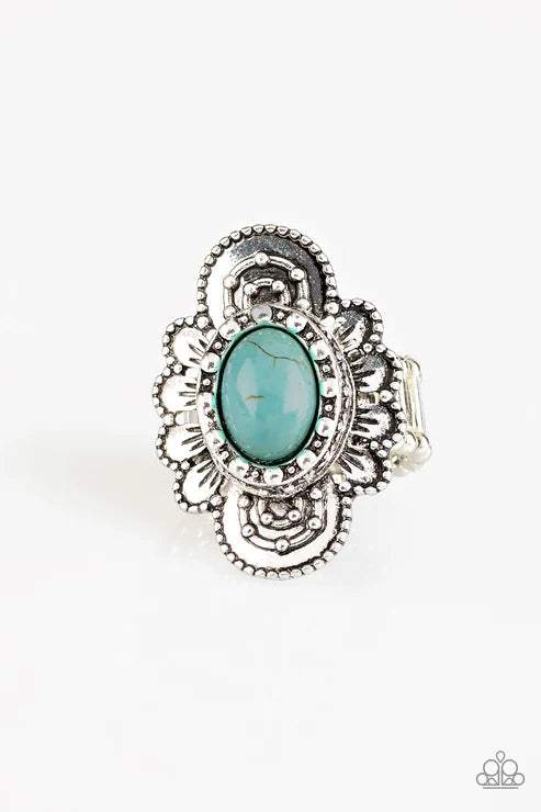 Basic Element - Oversized Blue Dotted Textured Petal Bloom Stone Ring R#5814