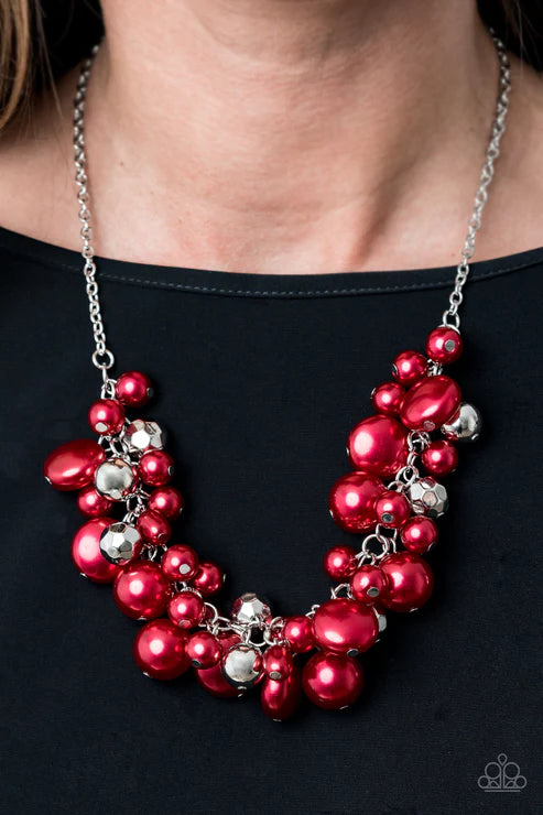 Battle of the Bombshells - Bubbly Red Pearl Round/Oval/Flat Faceted Cluster Bombshell Necklace N#5570