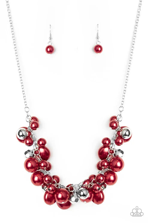Battle of the Bombshells - Bubbly Red Pearl Round/Oval/Flat Faceted Cluster Bombshell Necklace N#5570