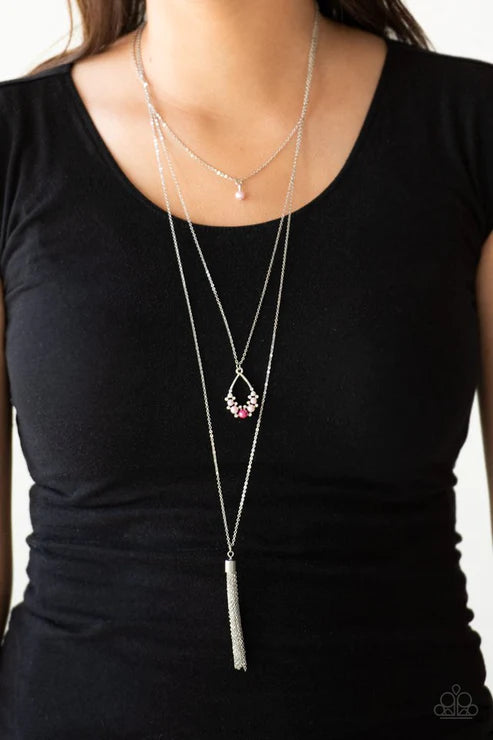 Be Fancy - Multi (Lt.Pink/Pink) Pearl Teardrop Tassel Necklace N#3187