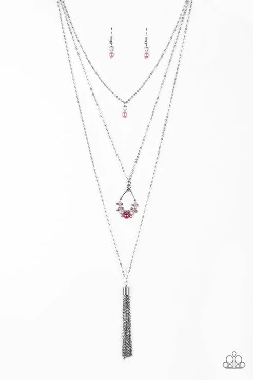 Be Fancy - Multi (Lt.Pink/Pink) Pearl Teardrop Tassel Necklace N#3187