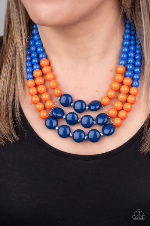 Beach Bauble - Oversized Blue Fade From Blue/Orange/Navy Blue) Necklace N#3172