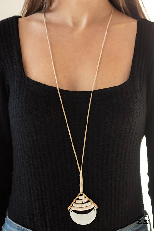 Beach Beam - Gold Beach Knotted Threaded Angled Round Half-Moon Shell Necklace N#4506