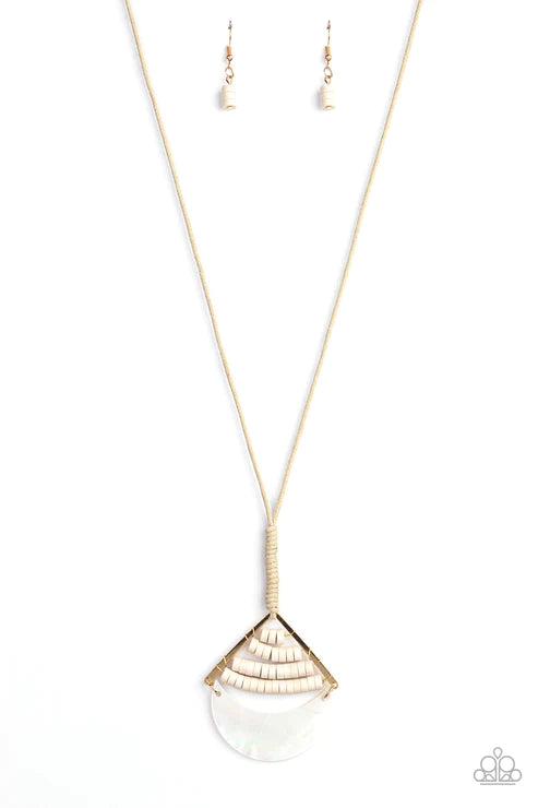 Beach Beam - Gold Beach Knotted Threaded Angled Round Half-Moon Shell Necklace N#4506