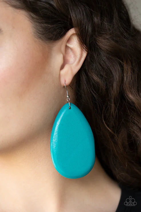 Beach Bride - Oversized Blue Wooden Teardrop Earrings E#3839