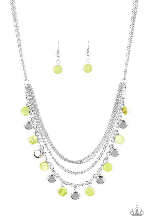 Beach Flavor - Green Iridescent Shell Mismatched Fringe Necklace N#3696