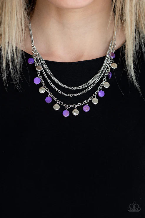 Beach Flavor - Purple Iridescent Shell Mismatched Fringe Necklace N#3471