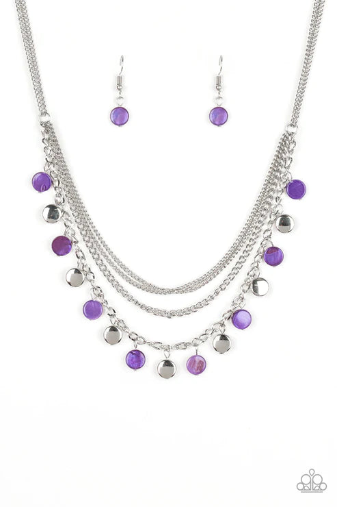 Beach Flavor - Purple Iridescent Shell Mismatched Fringe Necklace N#3471