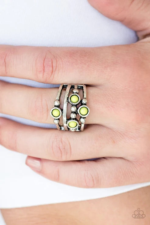Beach House Party - Green Mismatched Sporadically Dotted Studded Ring R#6377