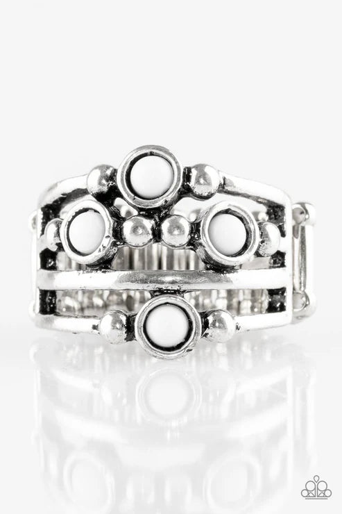 Beach House Party - White Mismatched Sporadically Dotted Studded Ring R#6379
