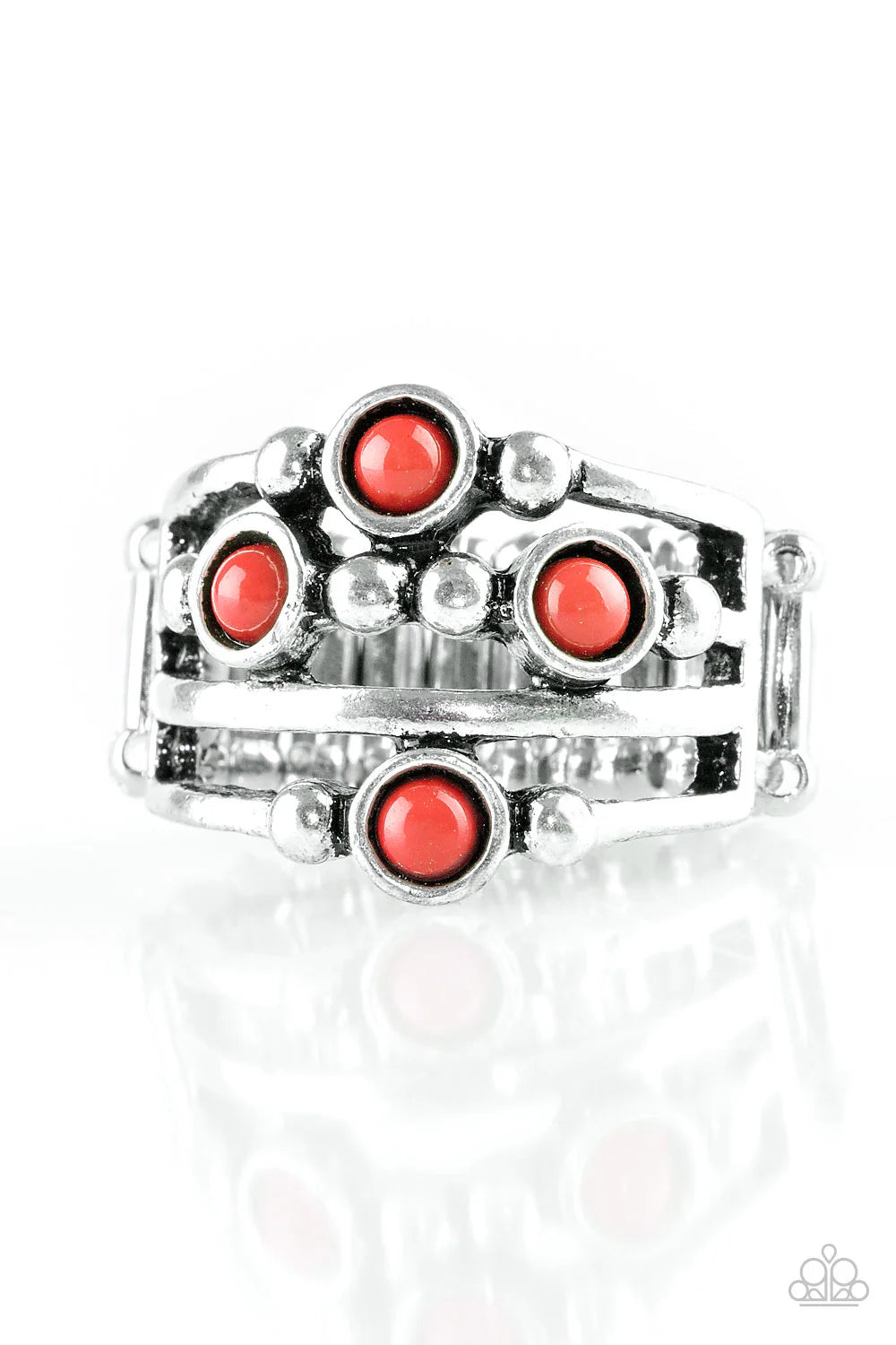 Beach House Party - Red Mismatched Sporadically Dotted Studded Ring R#6376