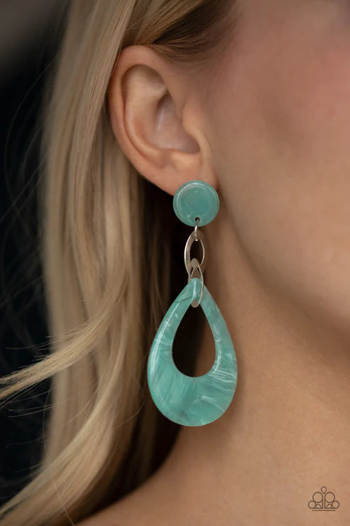 Beach Oasis - Blue Faux Marble Teardrop Links Earrings E#1566