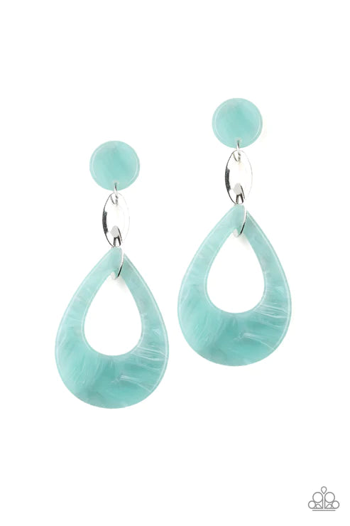 Beach Oasis - Blue Faux Marble Teardrop Links Earrings E#1566
