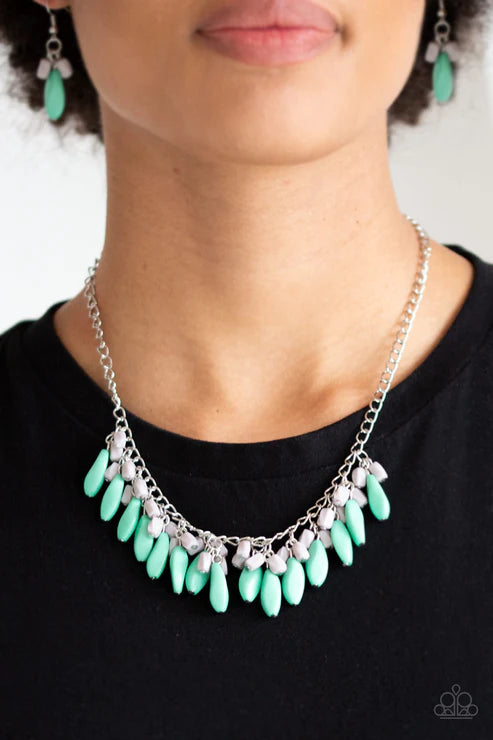 Bead Binge - Green/Gray Imperfect Cascade Fringe Necklace N#3122