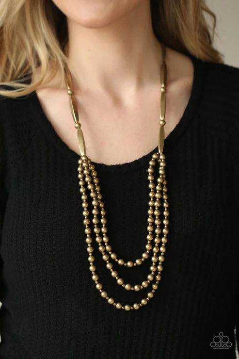 Beaded Beacon - Brass Shimmer Oblong Tierd Industrial Necklace N#3245