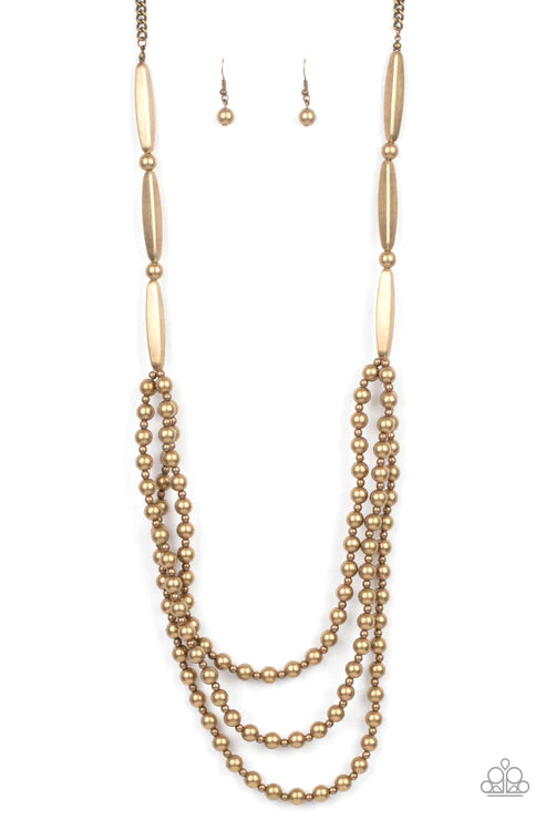 Beaded Beacon - Brass Shimmer Oblong Tierd Industrial Necklace N#3245