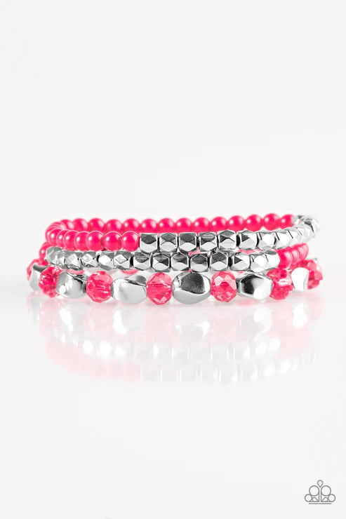 Beaded Bravado - Pink/Silver Shimmer Faceted Crystal Bracelet Stack B#4800