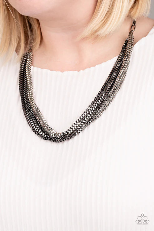 Beat Box Queen - Black/Silver Box Chain Collision Necklace N#3102