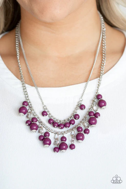 Beautifully Beaded - Purple (Plum) Pearl Infused Cascade Accent Fringe Necklace N#6359