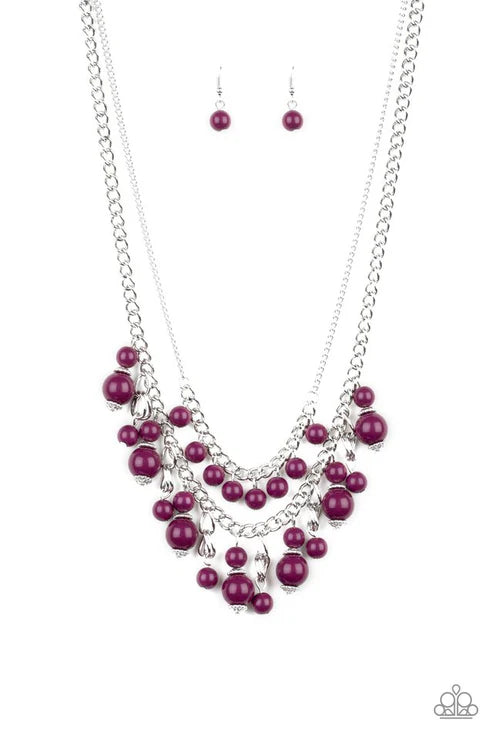 Beautifully Beaded - Purple (Plum) Pearl Infused Cascade Accent Fringe Necklace N#6359