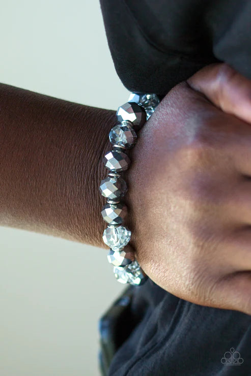 Beautifully Bewitching - Silver Faceted Hematite/Smoky Crystal Dramatic Bracelet B#5757