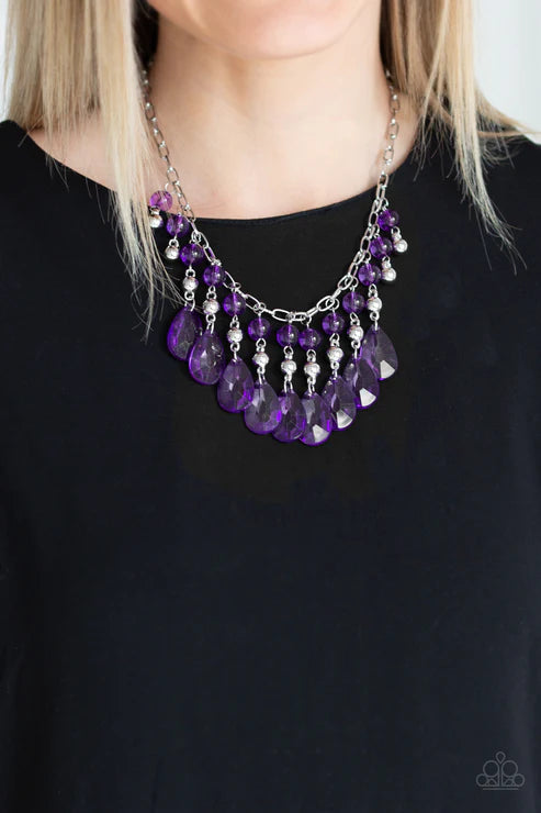 Beauty School Drop Out - Purple Hue Faceted Crystal Fringe Necklace N#3134