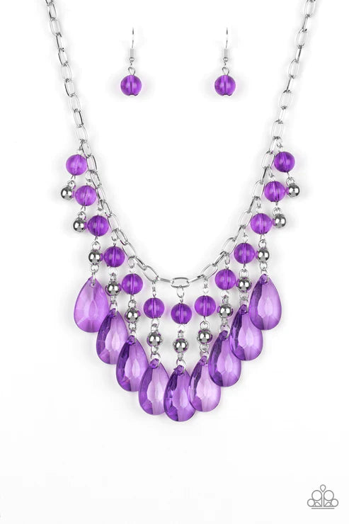 Beauty School Drop Out - Purple Hue Faceted Crystal Fringe Necklace N#3134
