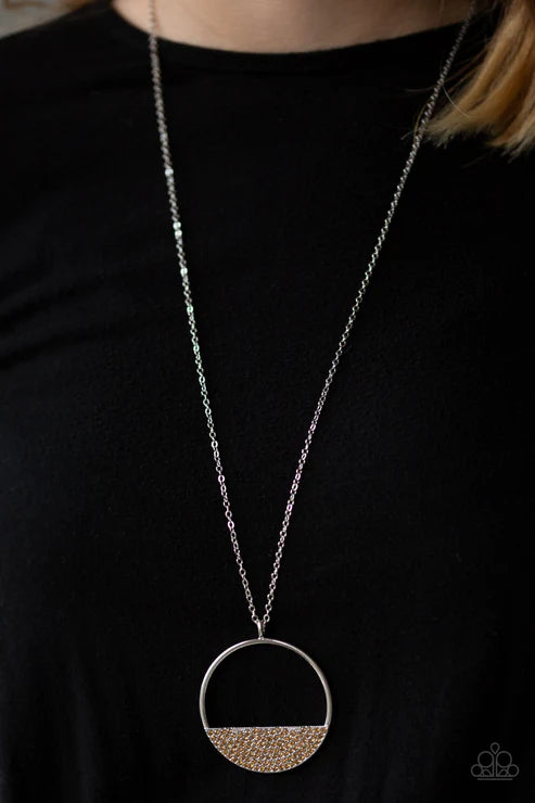 Bet Your Bottom Dollar - Brown Golden Topaz Encrusted Airy Circular Crescent Necklace N#6479