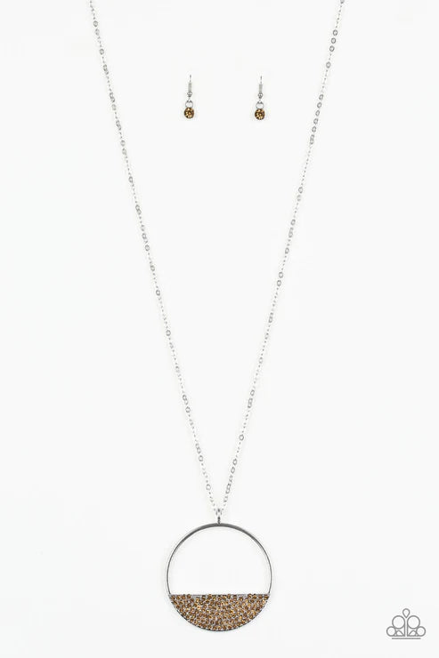 Bet Your Bottom Dollar - Brown Golden Topaz Encrusted Airy Circular Crescent Necklace N#6479