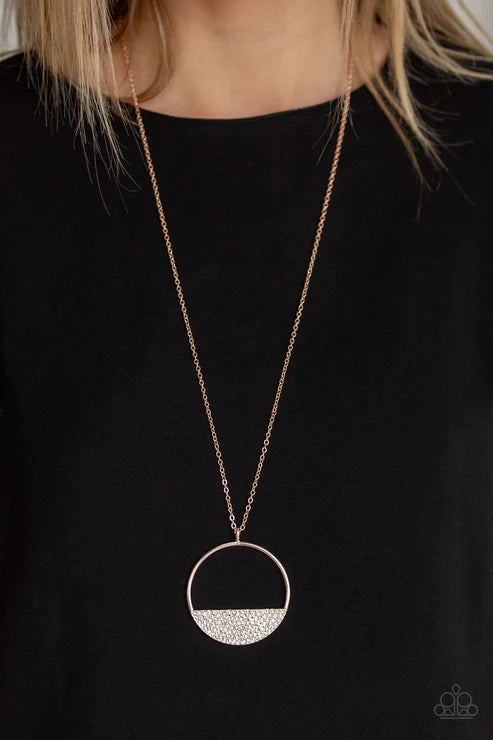Bet Your Bottom Dollar - Rose Gold Encrusted Airy Circular Crescent Necklace N#3461