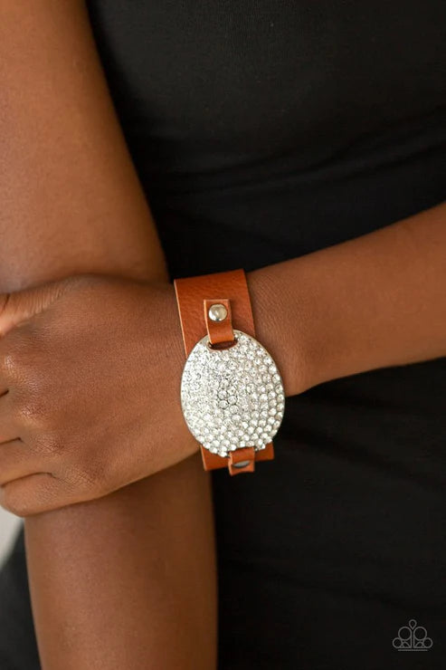 Better Recognize - Oversized Brown Studded Encrusted Leather Bracelet B#4003