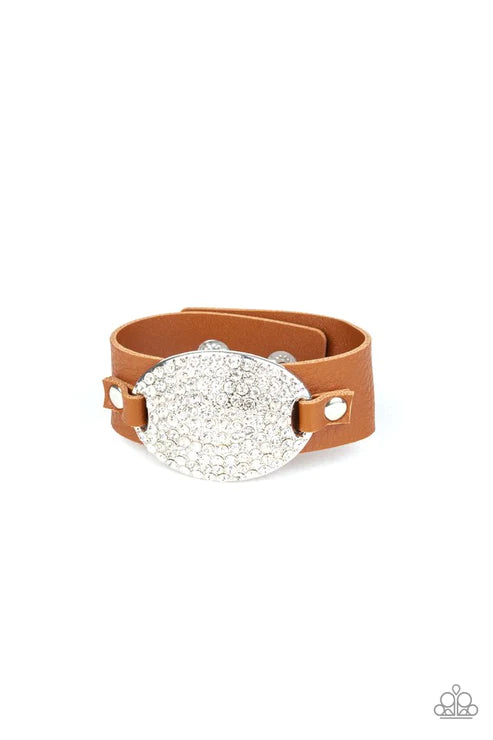 Better Recognize - Oversized Brown Studded Encrusted Leather Bracelet B#4003
