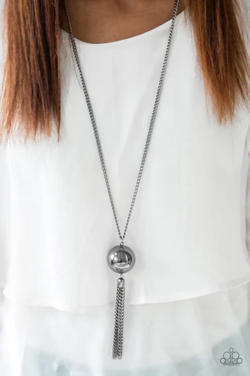 Big Baller - Oversized Black Ball Tassel Industrial Necklace N#3943