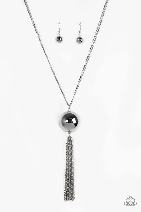 Big Baller - Oversized Black Ball Tassel Industrial Necklace N#3943