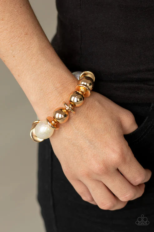 Big League Luster - Oversized Gold Textured Iridescent Oval Subtle Scratch Surface Bracelet B#7398