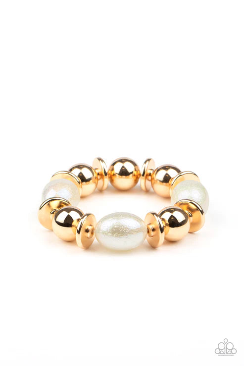 Big League Luster - Oversized Gold Textured Iridescent Oval Subtle Scratch Surface Bracelet B#7398