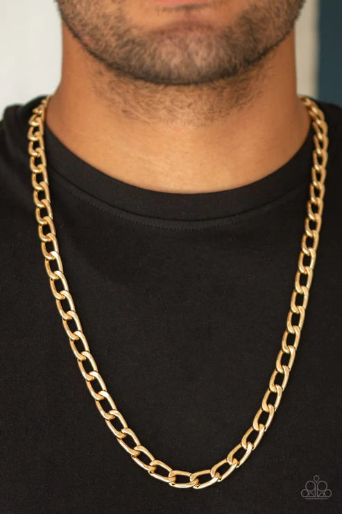 Big Win - Oversized Gold Beveled Cable Chain Link Urban Necklace N#5326