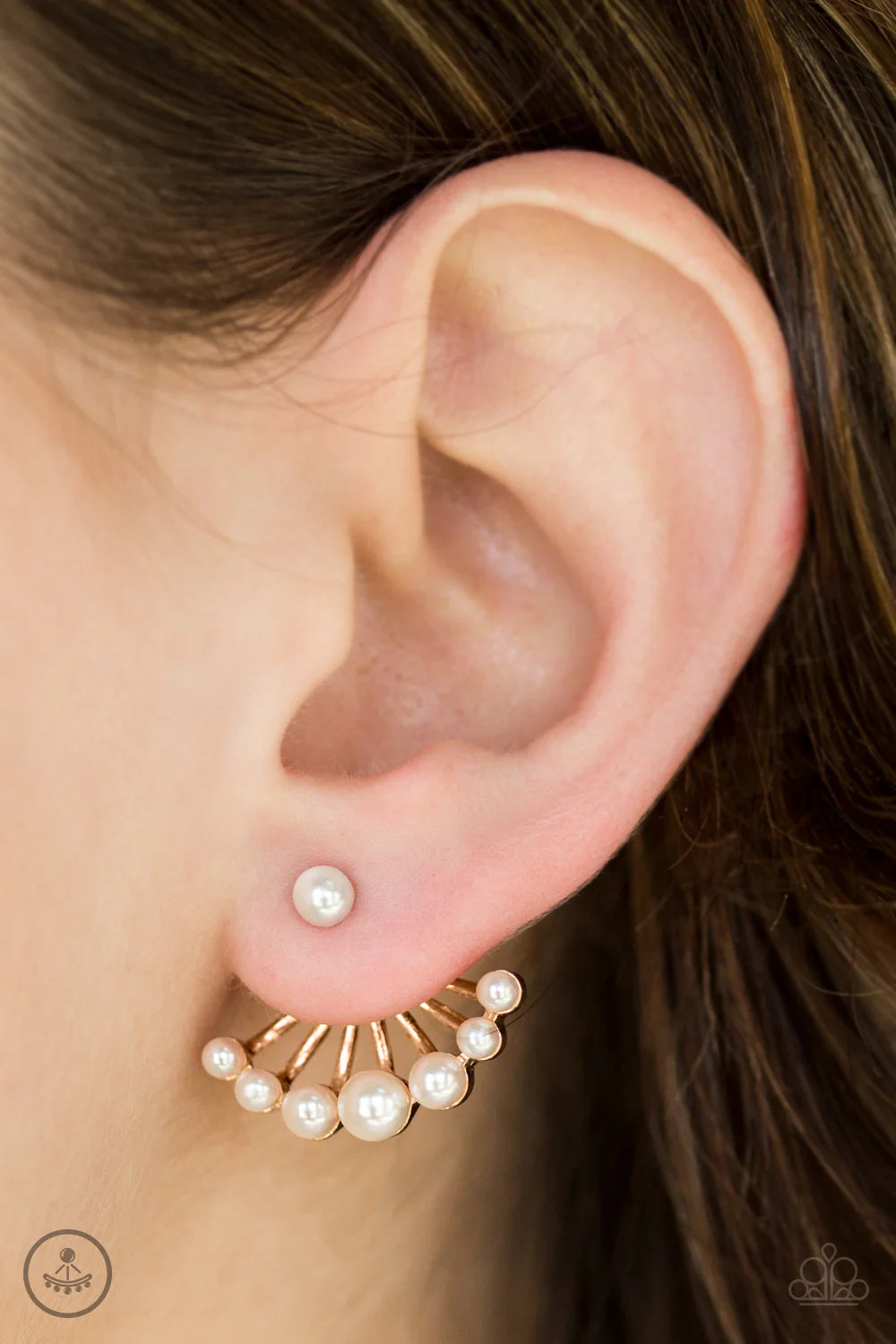 Big Dreams - Gold Pearl Encrusted Peek Out High-Sheen Double-Sided Earrings E#7159